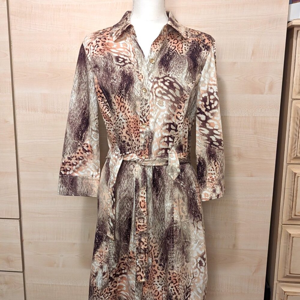 St. John Sport Animal Print Button Down Belted Dress